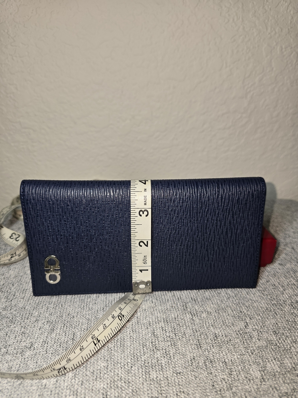 Salvatore Ferragamo Navy Textured Leather Long Card Holder with Silver Logo - Picture 13 of 13